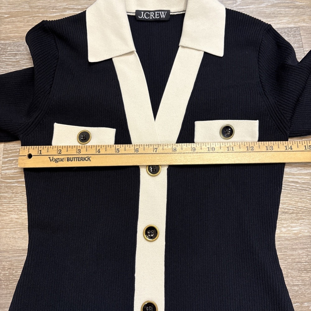 J.Crew Contrast Mini Knit Sweater Dress Black Ivory Supersculpt Yarn Sz XS EUC - Picture 7 of 12